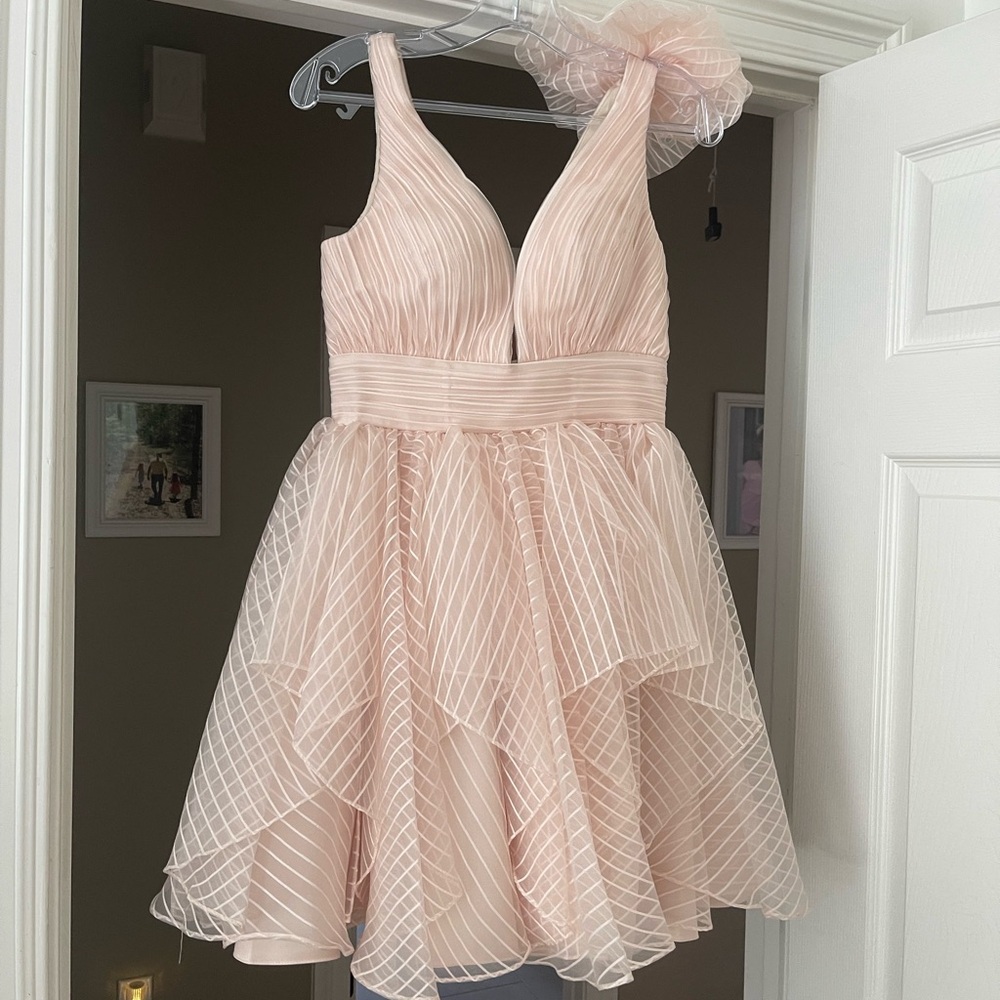 Jovani Rosette Blush V-Neck Women's Cocktail Dress - Picture 5 of 6